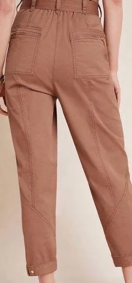 Anthropologie 4 Ellie Embroidered Brown Utility Pants Belted High Waisted Size 2 - Image 2