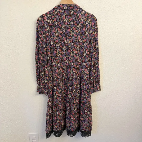 Natural Life Ditsy Floral Shirt Dress M Cottage Crochet Lace Trim Pockets Swing - Image 10
