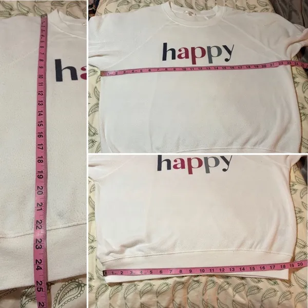 Red Dress Boutique Z Supply Happy Graphic Print Sweatshirt Ivory White Crew Neck Lightweight M - Image 10