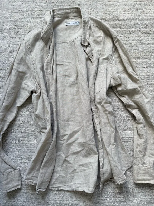 Zara Light Beige Button-Down Shirt (Size Large) - Image 3