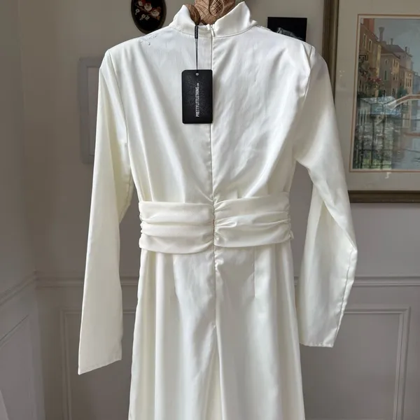 NWT PrettyLittleThing Ivory Satin High Neck Jumpsuit 6 - Image 6