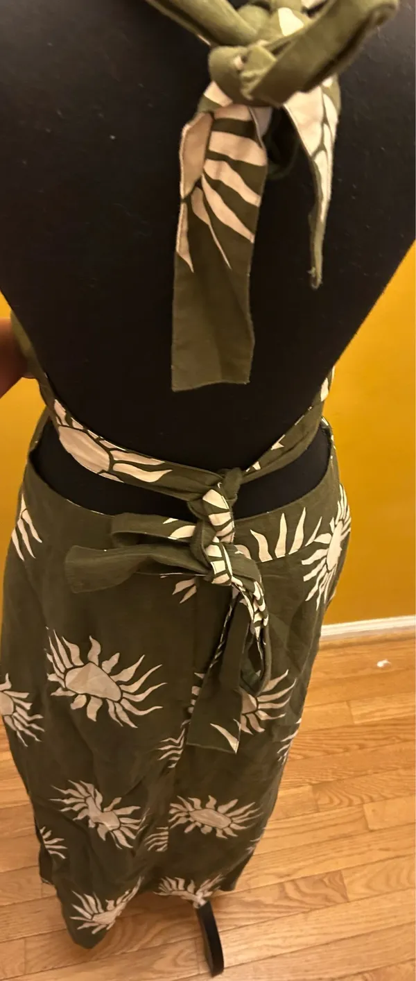 Loft Beach Green Linen Sun Print Cut Out Tie Back Halter Long Dress Size 10 - Image 3