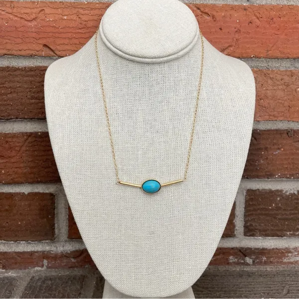 Stainless Steel Bar Necklace with Turquoise - Gold - Image 2
