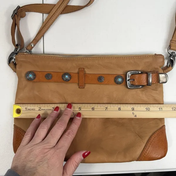 GIORGIA MILANI Crossbody‎ Bag Purse Shoulder Tan Italian Leather Western Conchos - Image 12