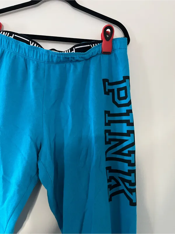 PINK Victoria's Secret Blue Logo Sweatpants Large Joggers Loungewear - Image 2