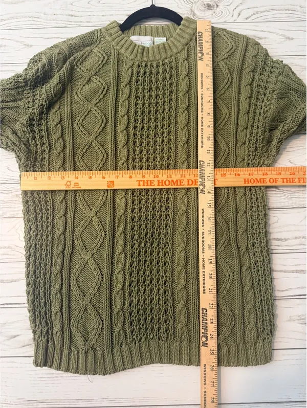 Vintage 90s Littlewood Green Cable Knit Sweater Women’s M Olive Fisherman - Image 8