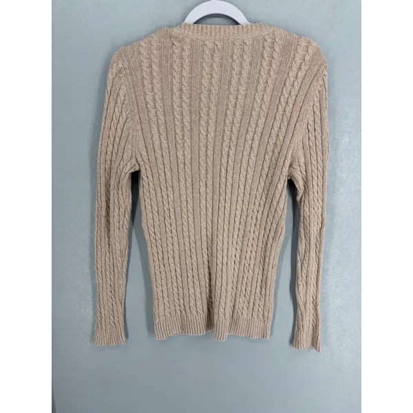 Croft & Barrow Womens Sweater Tan Beige Cable Knit V-Neck Cotton Medium - Image 3
