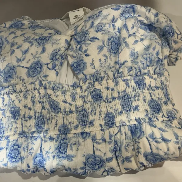 Altar'd State Floral Tiered Maxi Dress XXS Blue White Puff Sleeve Smocked NWT - Image 13