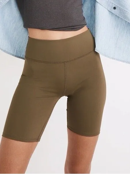 Madewell MWL High Rise 7" Olive Green Biker Shorts‎ - Image 7