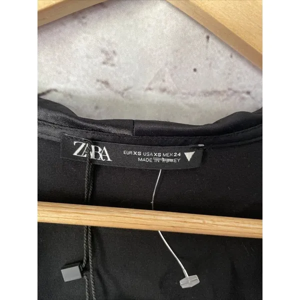 Zara Black Silky V Neck Long Sleeve Dress Rhinestone‎ Buckles Size S Semi Formal - Image 2
