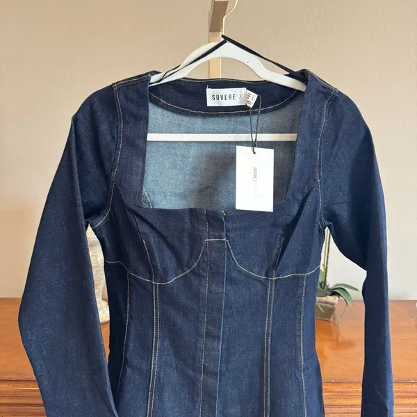 Anthro SOVERE Dusk Denim Mini Dress Ink Blue M NWT - Image 5