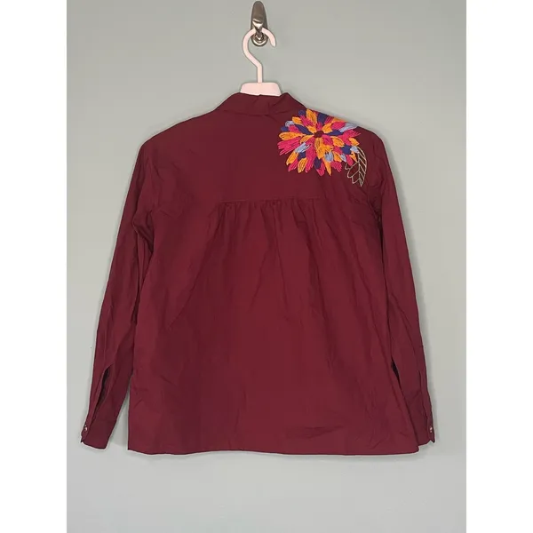 Maeve Anthropologie Burgundy Embroidered Button Down Shirt Size 2 - Image 6