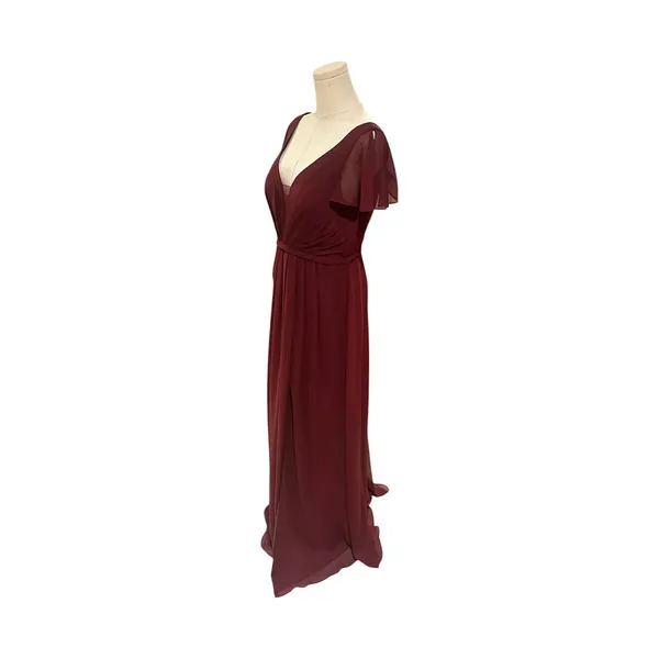 Azazie Rylee Burgundy Chiffon Bridesmaid Dress Size 10 Maxi V-Neck Slit Prom - Image 2