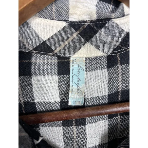 Free People Womens‎ Shirt M Plaid Long Sleeve Snap - Image 4