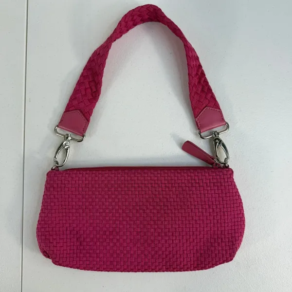 Vtg Y2K The Sak Small Pink Woven Shoulder Bag‎ Silver Zipper Femme Twee Crochet - Image 2