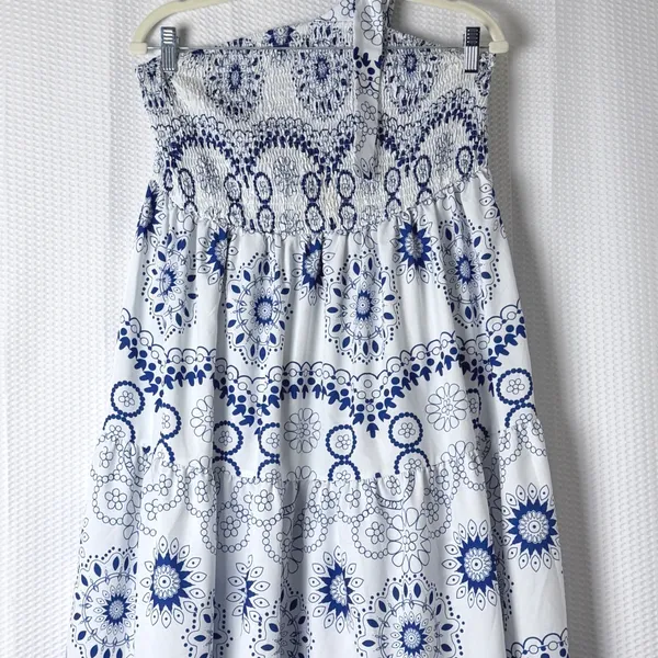 Hapsha Curve Maxi Dress Women 2XL Blue One Shoulder Smocked Tiered Boho Beachy - Image 12