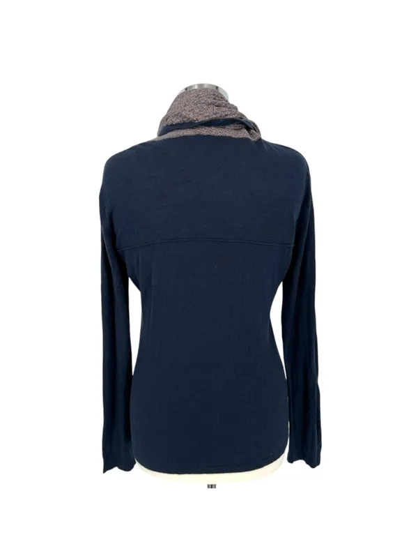 Skunkfunk Navy Long-Sleeve Knit Top With Textured Cowl Neck Size 4 - Image 6