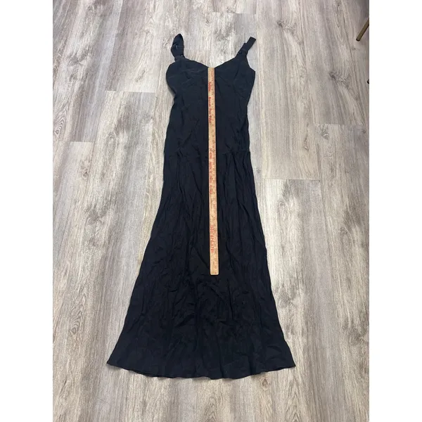 Dissh Kendall Black Midi Slip Dress Cupro Viscose V Neck Gold Ring Straps US 4 - Image 8