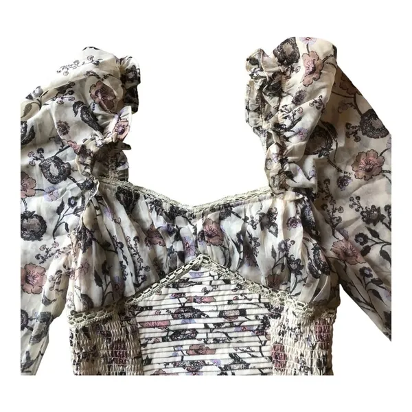 Free People NWT - - Brunch Date Floral Print Long Sleeve Bodysuit Ivory Combo -Size Small - Image 5