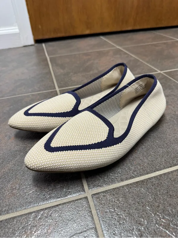 Birdies Blackbird Womens Flats Knit Woven Loafers Slip-On Eggshell Navy 9.5 - Image 14