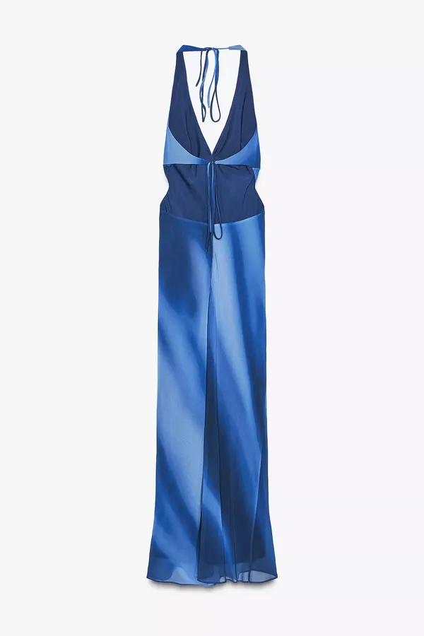 Zara Blue Halter Maxi Dress evening party wedding bohemian - Image 6