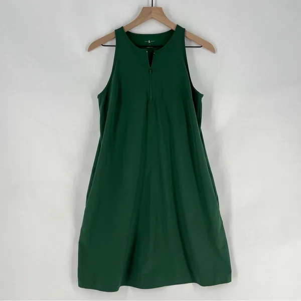 Lou & Grey Stretch‎ Woven Forest Green Sleeveless Zip Neck Mini Dress Size S - Image 2