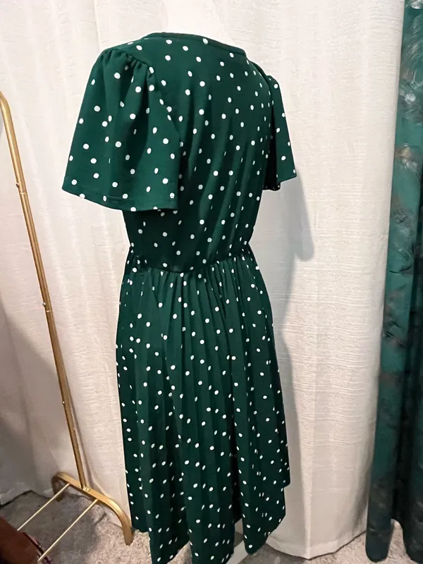 Green Polka dots midi dress Size Petite Large - Image 3