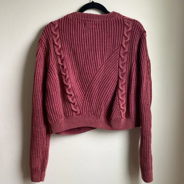 FOR THE REPUBLIC Cotton Crewneck Sweater (Sz XL) Red Distressed Cable Knit - Image 6