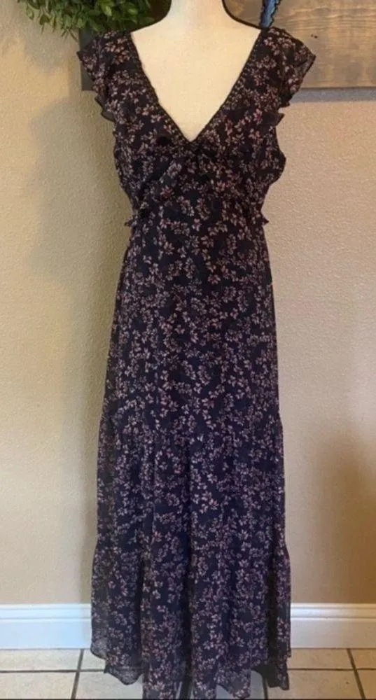 Lulus NWOT Darling Daydream Navy Blue Floral Print Ruffled Maxi Dress - Image 8