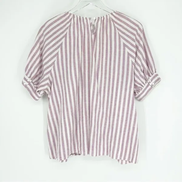 Downeast Brighton Linen‎ Blend Striped Ruffle Blouse Women's Size M Cottagecore - Image 3