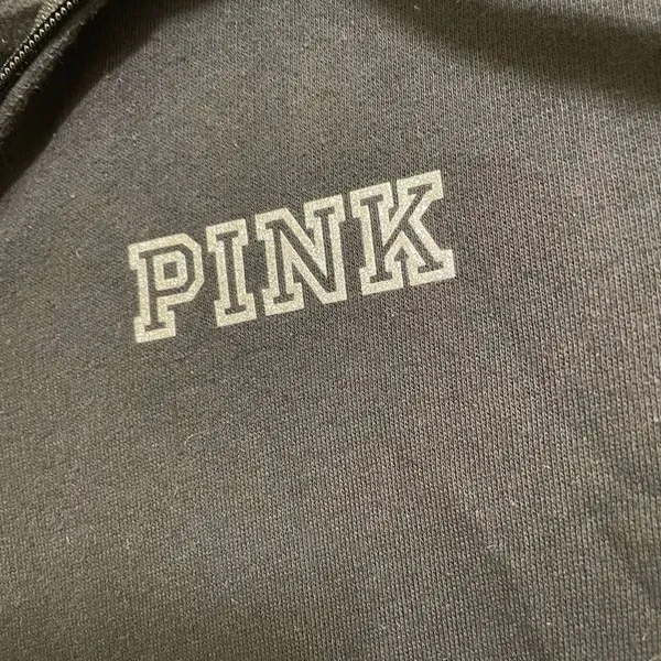 PINK Victorias Secret Black Fill Zip Rhinestone Hooded Sweatshirt, M - Image 4