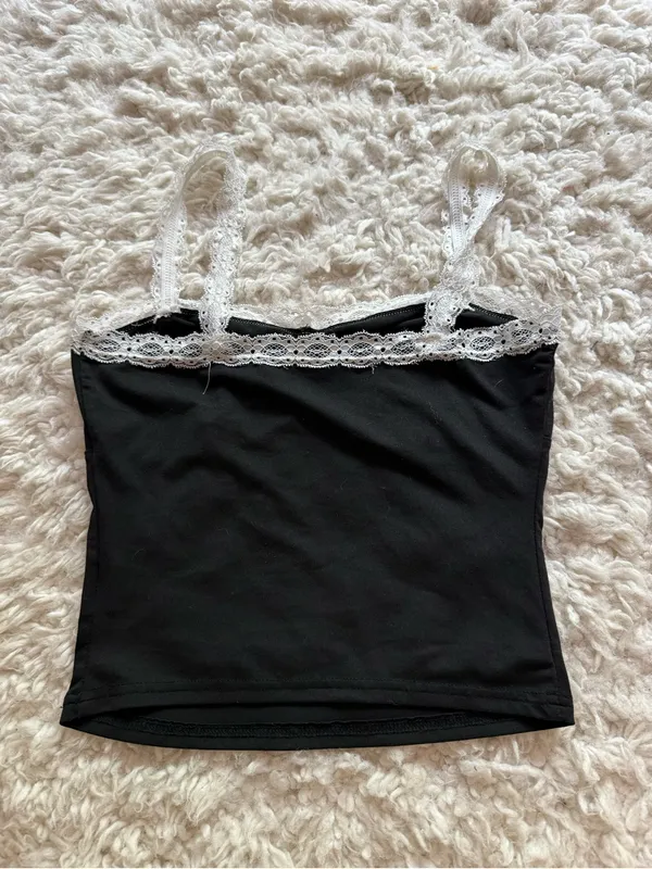 Black Lace-Trim Cami Top - Image 3
