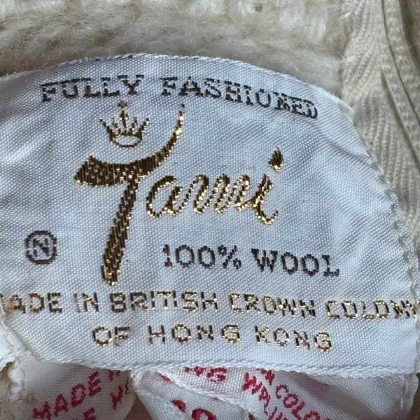 Vintage Tanni 100 Wool Cable Knit Sweater Leather Trim Made in Hong Kong‎ Medium - Image 8
