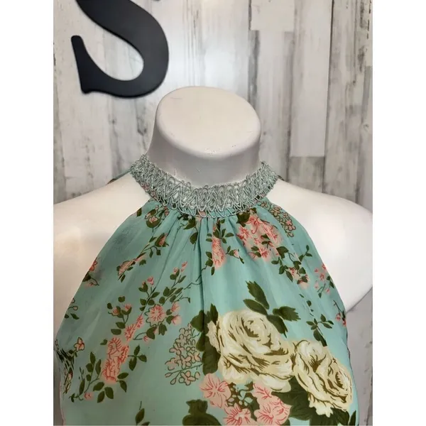 Green floral flare dress size small - Image 4
