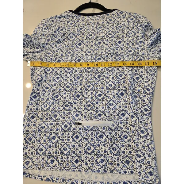 ​Hang Ten Large Blue White Mosaic Tile Long Sleeve Sun Shirt Back Zip Pocket L - Image 8