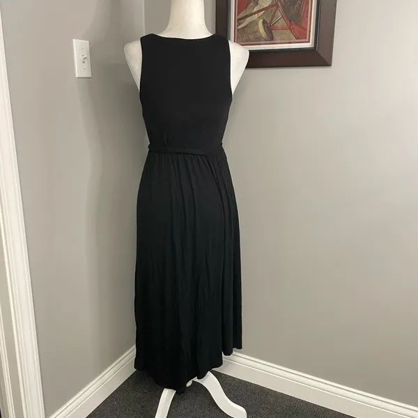 Soma Wknd womens black maxi midi dress tie waist pockets asymmetrical hem XS - Image 3