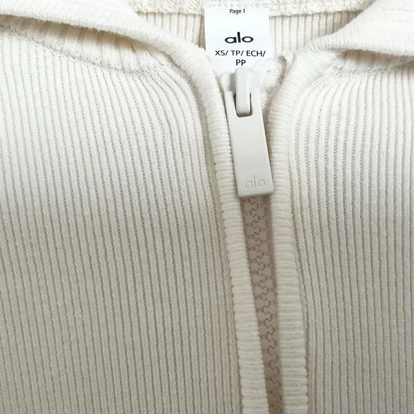 Alo Yoga Scholar Knit Cropped Full Zip Jacket Ivory XS - Image 4