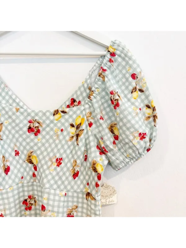 Altard State‎ Aldrin Dress Size L Sage Green Gingham Fruit Puff Mini Coquette - Image 4