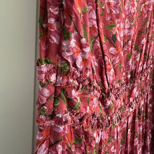 Sachin & Babi Ronnie Long Sleeve VNeck Ruffle Printed Midi Dress Size 4 Pink NWT - Image 6
