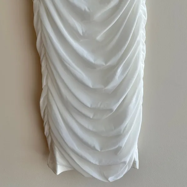 Glamaker White Mesh Ruched Off the Shoulder Mini Dress, Size Small, Bridal - Image 6