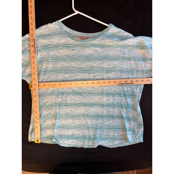 Chicos Space Dye Short Sleeve Top Teal White Size 2 Large Crew Neck Relaxed Fit - Image 4