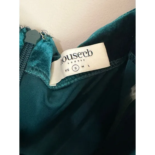 House of CB Abigail Emerald Velvet Mini Dress Womens S Teal Green Cutout Front - Image 10