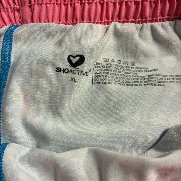 Active USA Pink Shorts with Blue Trim & Built In Biker Shorts - Image 5