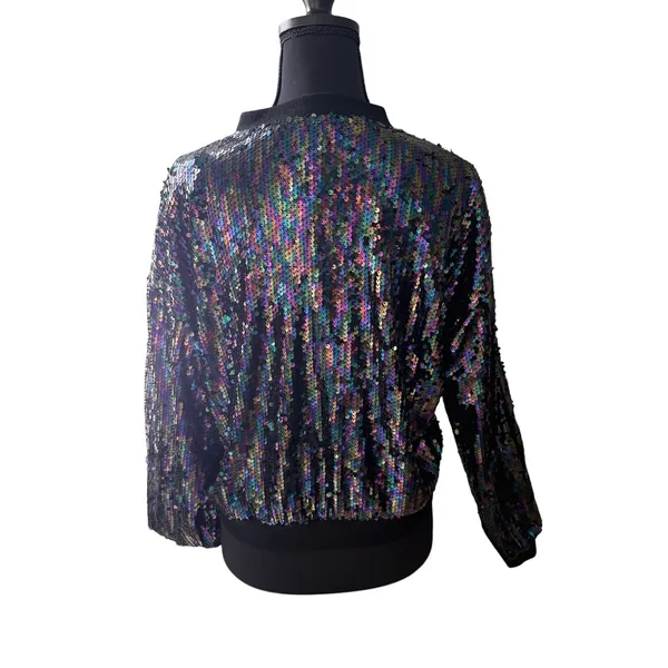 Allegra K Iridescent Sequin Bomber Jacket | Size Small - Image 8