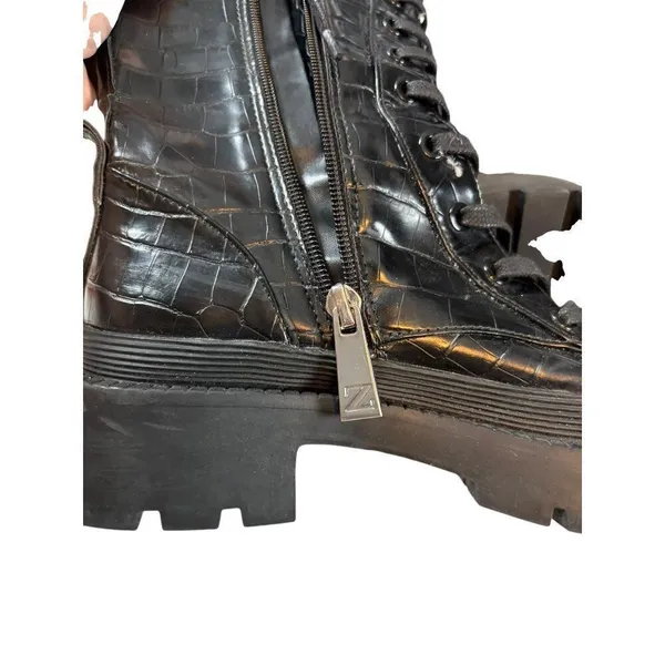Zara Black Croc-Embossed Lace-Up Combat Boots Size 36 - Image 9