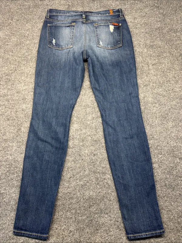 7 For All Mankind The Skinny Distressed Dark Blue Jeans - Image 2