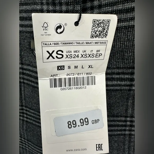 Zara Woman NWT Double Breasted Gray Checkered‎ Blazer Jacket Size XS - Image 4
