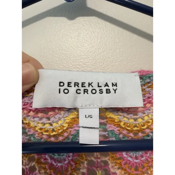 Derek Lam 10 Crosby Arya Scalloped Crochet Pink Cardigan Size Large - Image 3