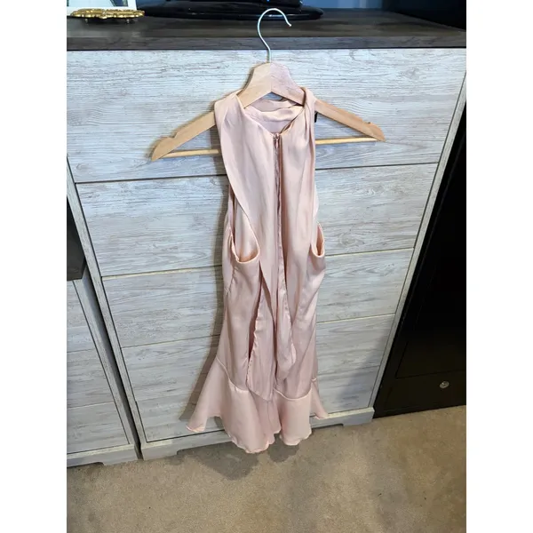 One and Only Collective Pink Satin Halter Mini Dress Ruffle Hem Open Back Size L - Image 6