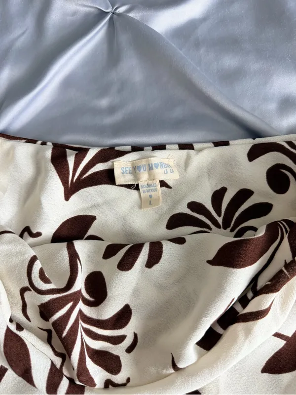 See You Monday Cream Strapless Floral Crop Top with Brown Print - Image 2
